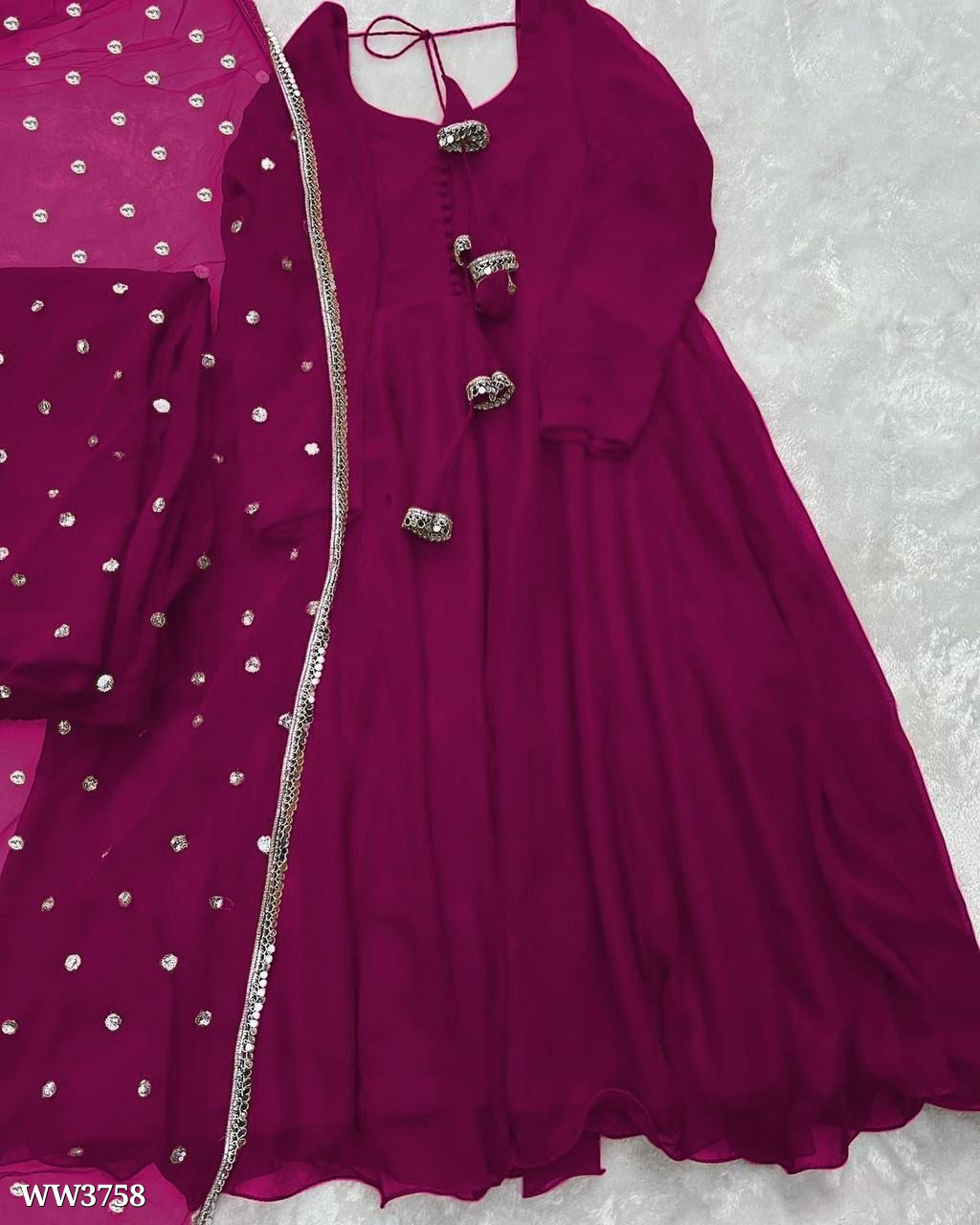 PARTYWEAR LOOK ANARKALI GOWN AND FANCY LACE WORK - Image 5