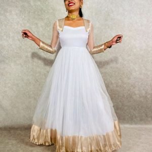 Attractive Chiffon Pattu With Dyeing Work Gown for Women