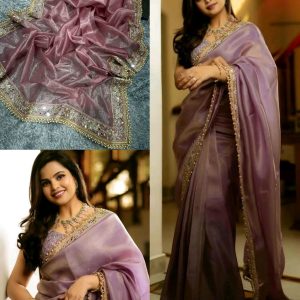 Grand Party Wear Real Hand Mirror Work Saree