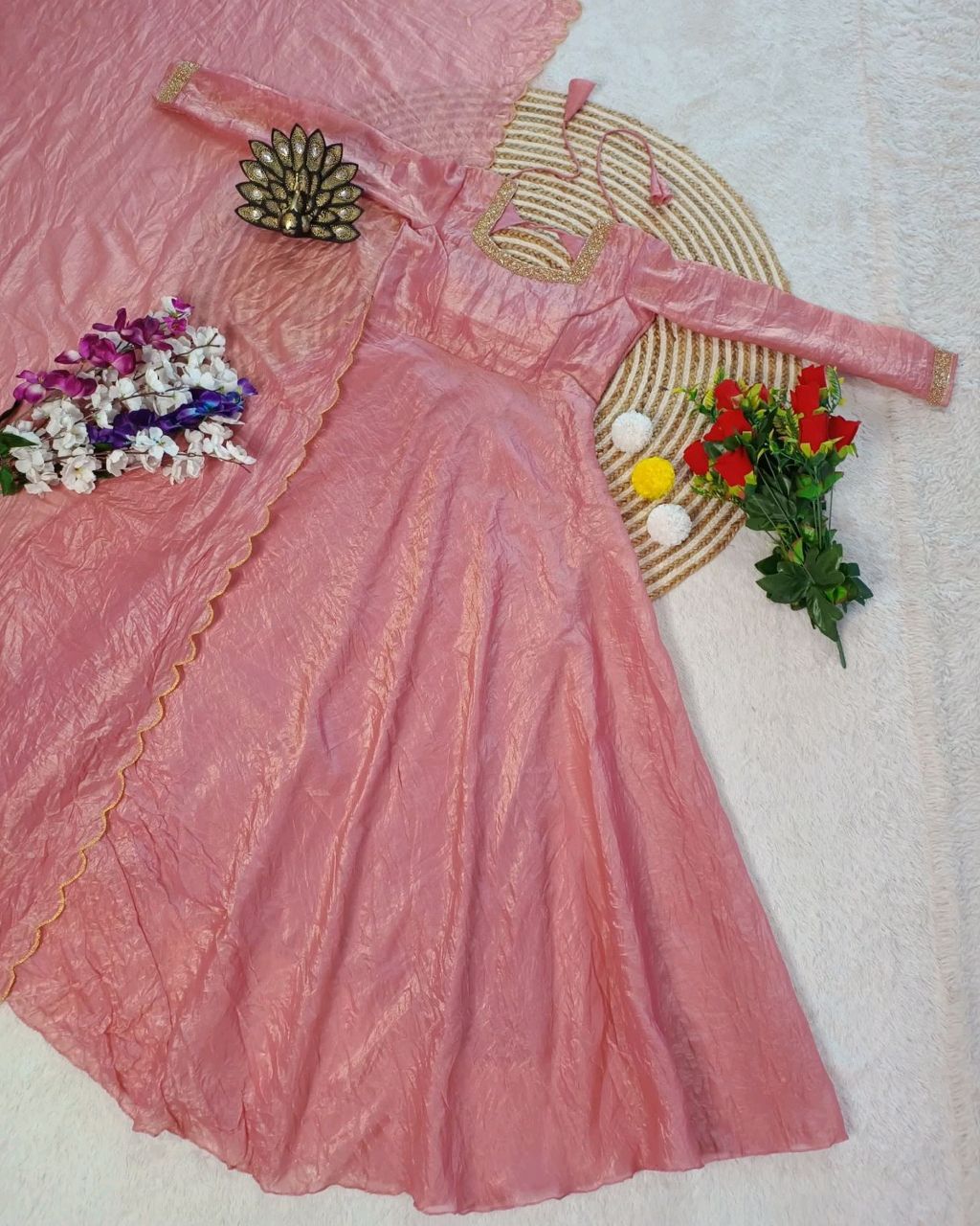 Beautiful Designer Hand Zardoshi Work Gown With Cut Work Duppata