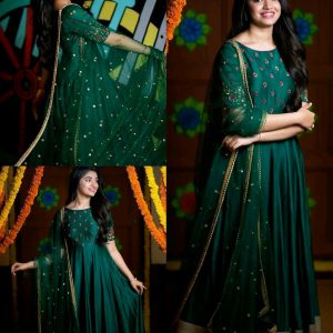 Dark green anarkali Kurta Dupatta set