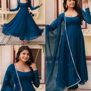 Stylish Anarkali Gown With Pant and Dupatta Ready To Wear 3 Pis Suit Set