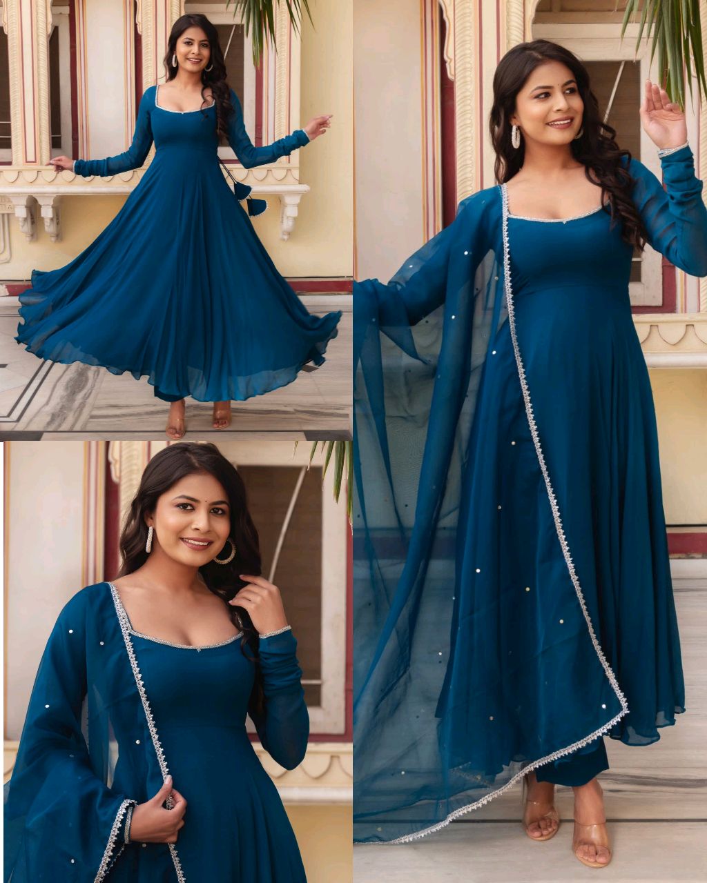Stylish Anarkali Gown With Pant and Dupatta Ready To Wear 3 Pis Suit Set