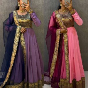 Premium blooming vichitra Silk with kanchi zari border outfit