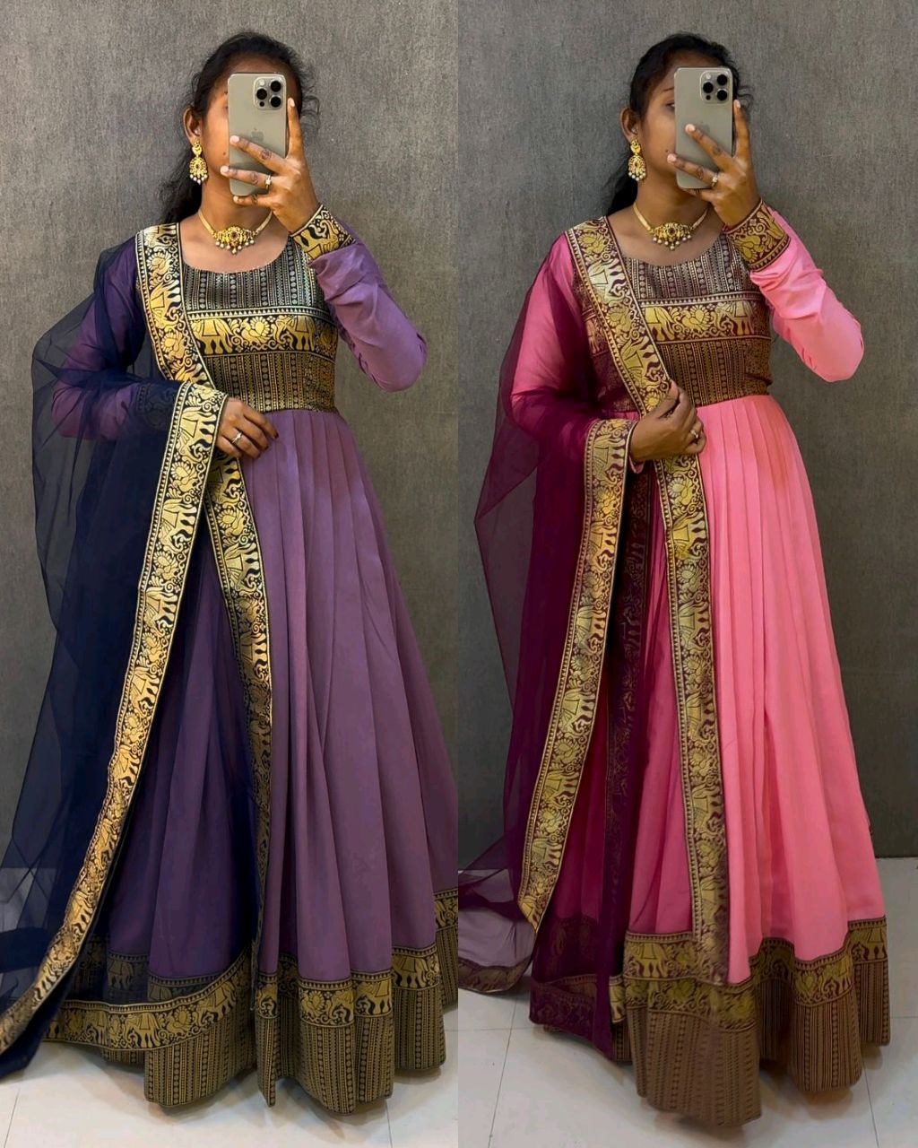 Premium blooming vichitra Silk with kanchi zari border outfit