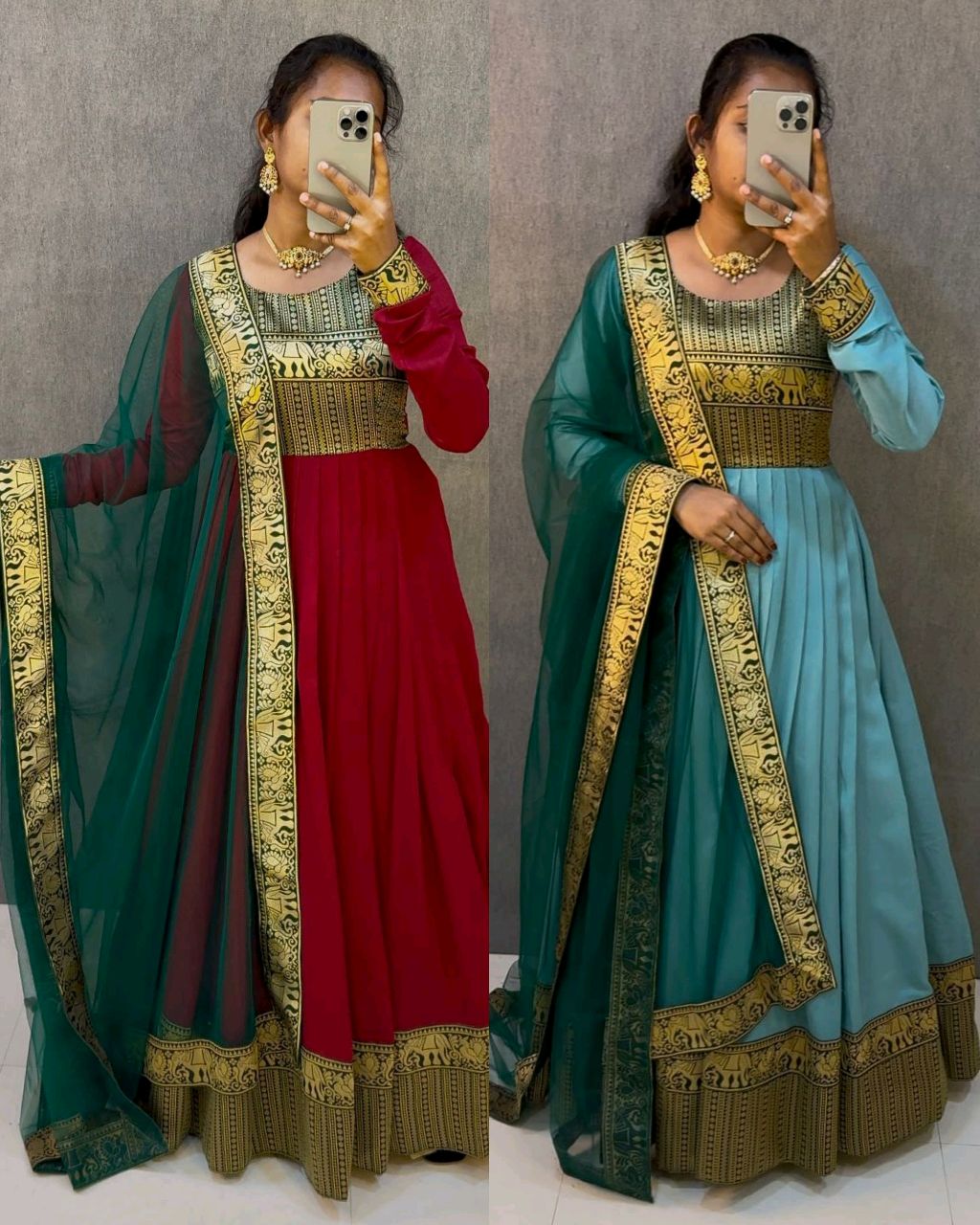 Premium blooming vichitra Silk with kanchi zari border outfit - Image 2