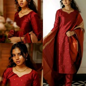 Women Woven Design Jacquard Kurta Bottom Set With Dupatta