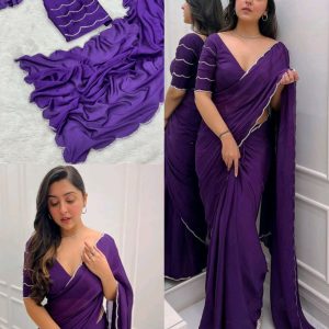 Alluring Designer georgette solid purple laced saree with blouse piece