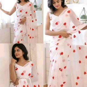 Treny Heart Design New Georgette Embroidery Saree