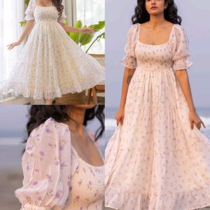 White Floral Printed Tiered maxi Dress