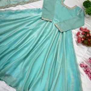 Launching Heavy Designer Party Wear Look Gown-Dupatta in Heavy Multy Thread Embroidery Sequence Work