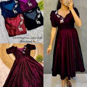 Launching New Designer party wear velvet midi gown