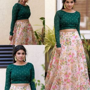 Trendy Modern Womens Printed Semi stitched green color Designer Lehenga choli