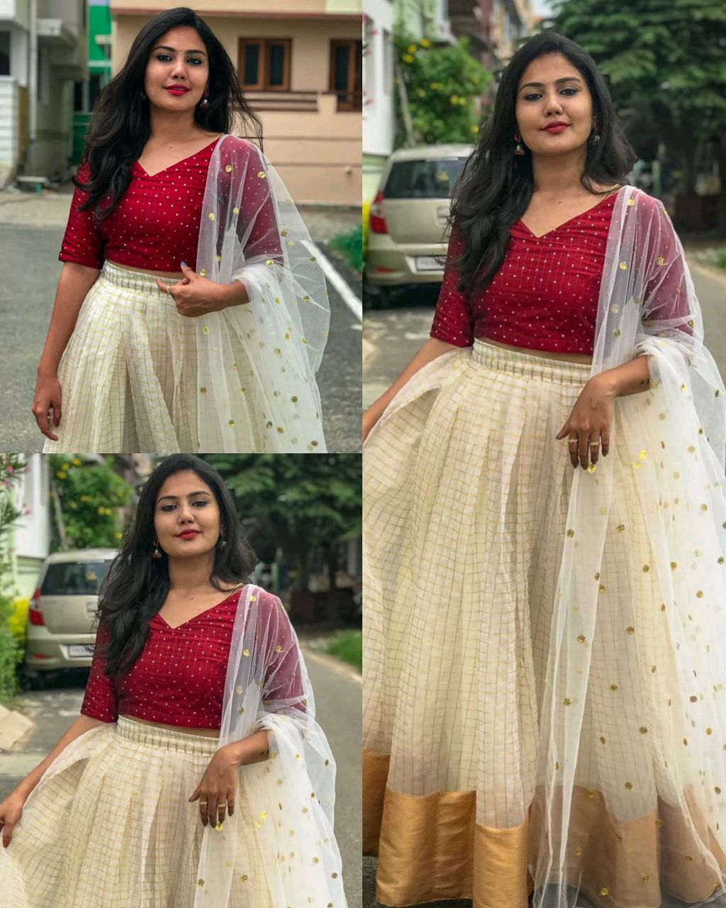 Trendy Modern Womens Semi stitched cotton silk white & red color Designer