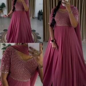 GEORGETTE SEQUENCE WORK GOWN WITH DUPATTA