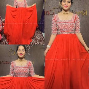 New Designer Party Wear Look Heavy Devsena Sulk With Embroidery Sequence Work Gown With Diamond Handwork with Dupatta