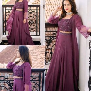 Women Maroon Festival Shrug & Skirt With choli