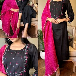 Trendy Women's Cotton Kurta Pant Set With Dupatta