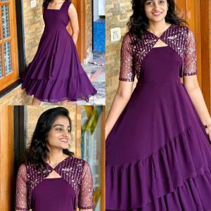 Desinge Fox Georgette Party Wear Gown With Fancy Work Organza Jacket(coti)