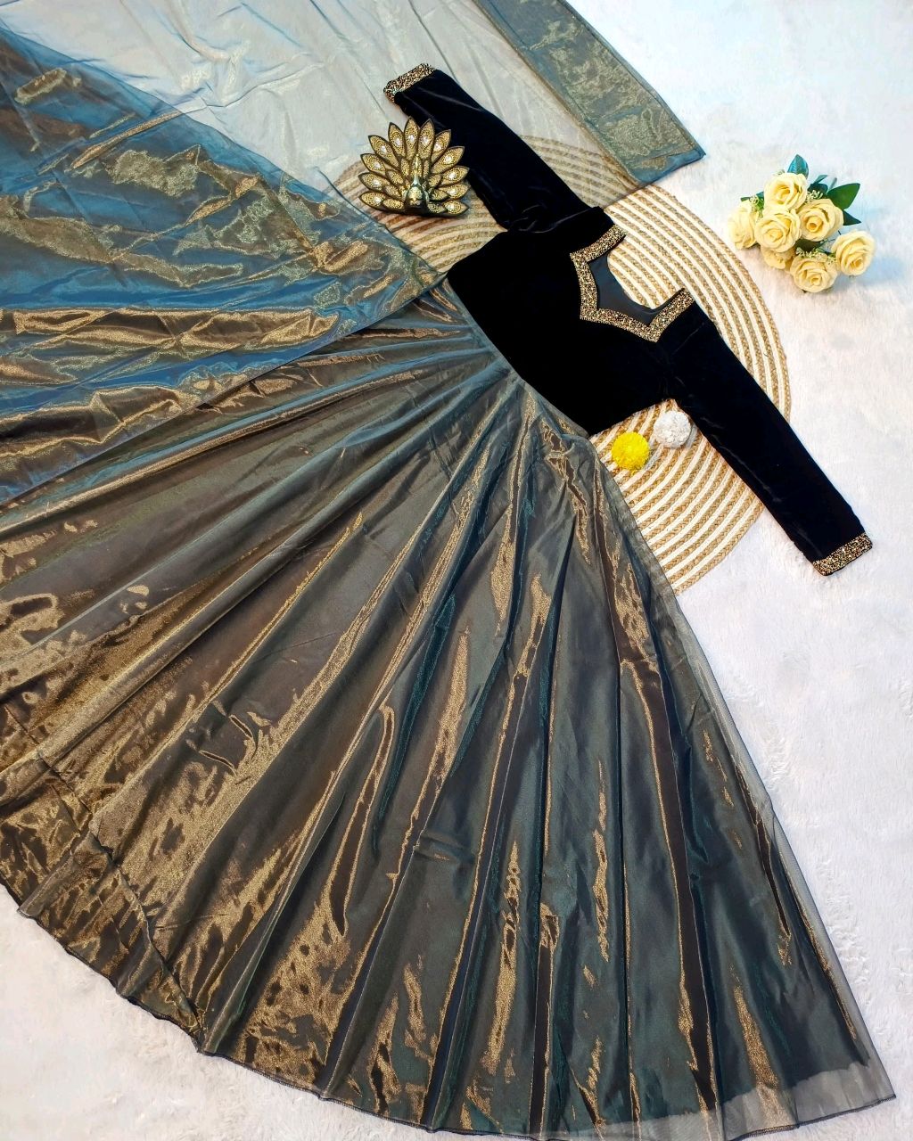 A Beautiful Elegant Super Hit Collection, Designer 9000 Velvet With Hand Work Gown With Cut Work Duppata.