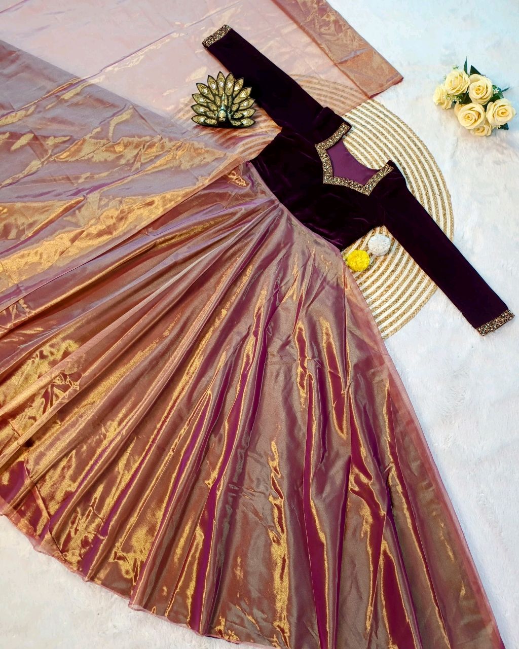 A Beautiful Elegant Super Hit Collection, Designer 9000 Velvet With Hand Work Gown With Cut Work Duppata. - Image 2