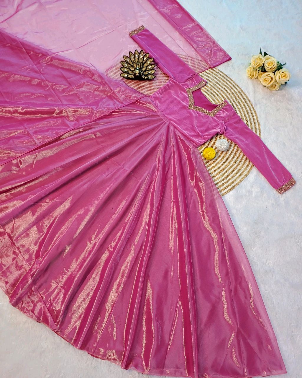 A Beautiful Elegant Super Hit Collection, Designer 9000 Velvet With Hand Work Gown With Cut Work Duppata. - Image 3