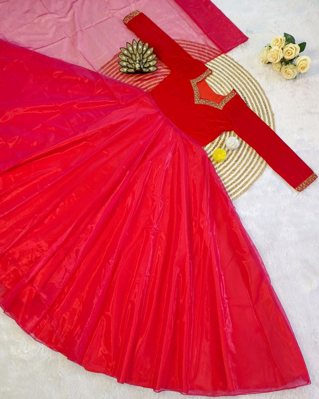 A Beautiful Elegant Super Hit Collection, Designer 9000 Velvet With Hand Work Gown With Cut Work Duppata. - Image 4