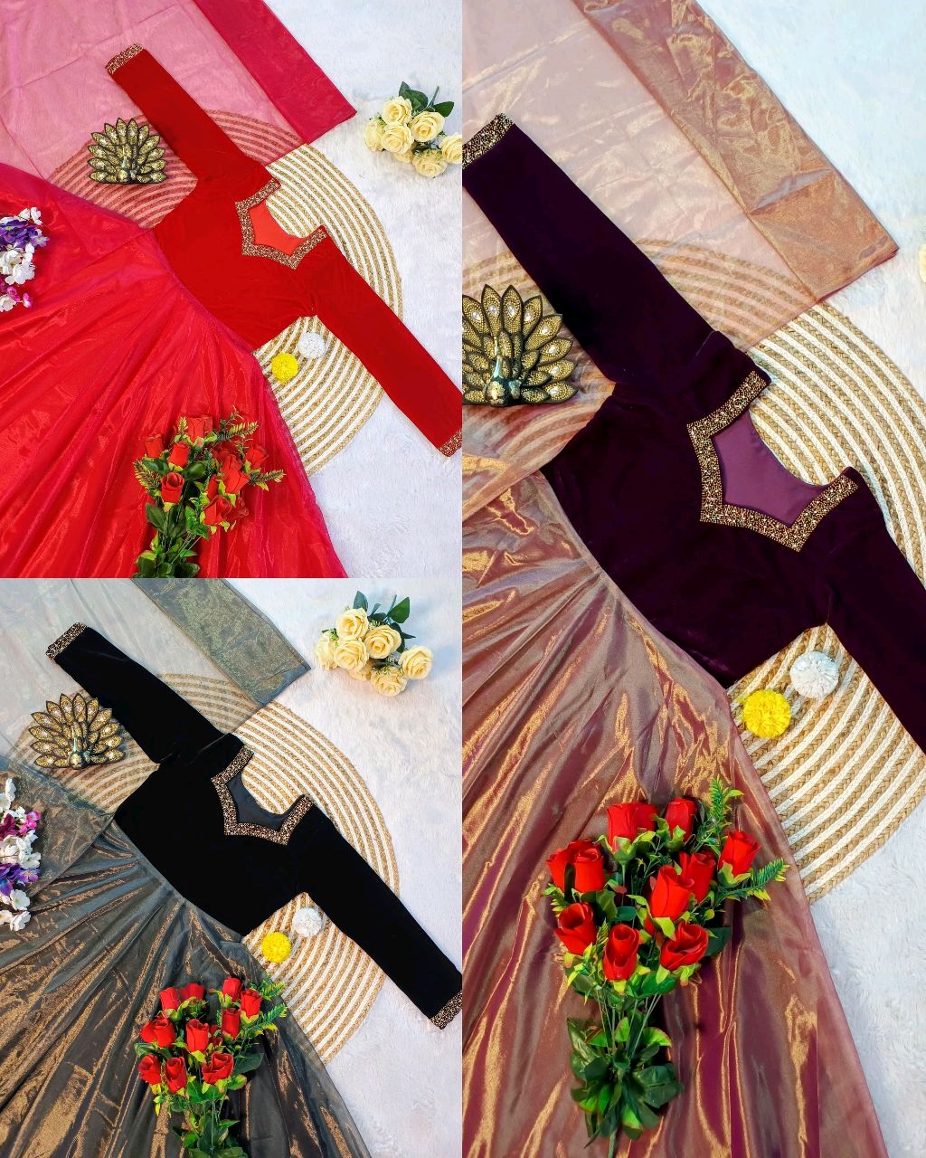 A Beautiful Elegant Super Hit Collection, Designer 9000 Velvet With Hand Work Gown With Cut Work Duppata. - Image 5