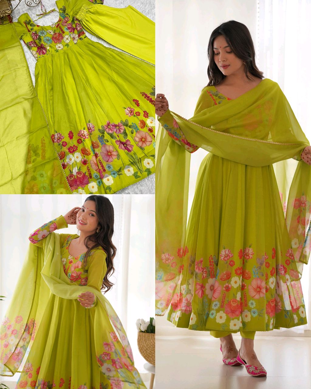 Launching this timeless and classic black floral printed organza anarkali suit set for the upcoming festivities and wedding season