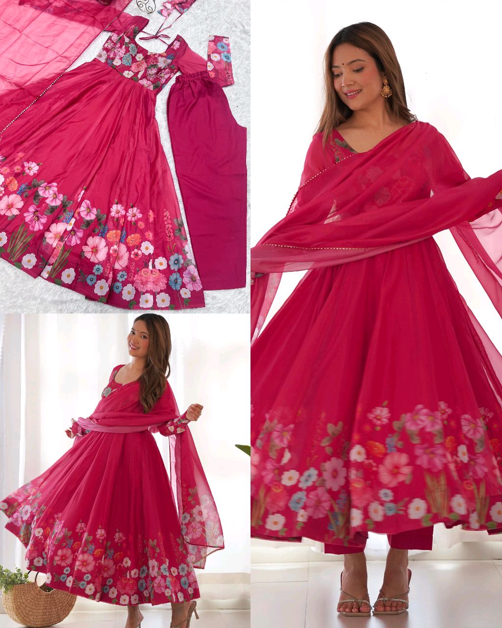 Launching this timeless and classic black floral printed organza anarkali suit set for the upcoming festivities and wedding season - Image 2