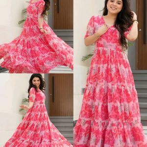 Party Wear Women's Fully Flair Gown Made With Faux Georgette