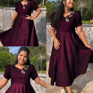 Party wear velvet Dear Aari work midi gown
