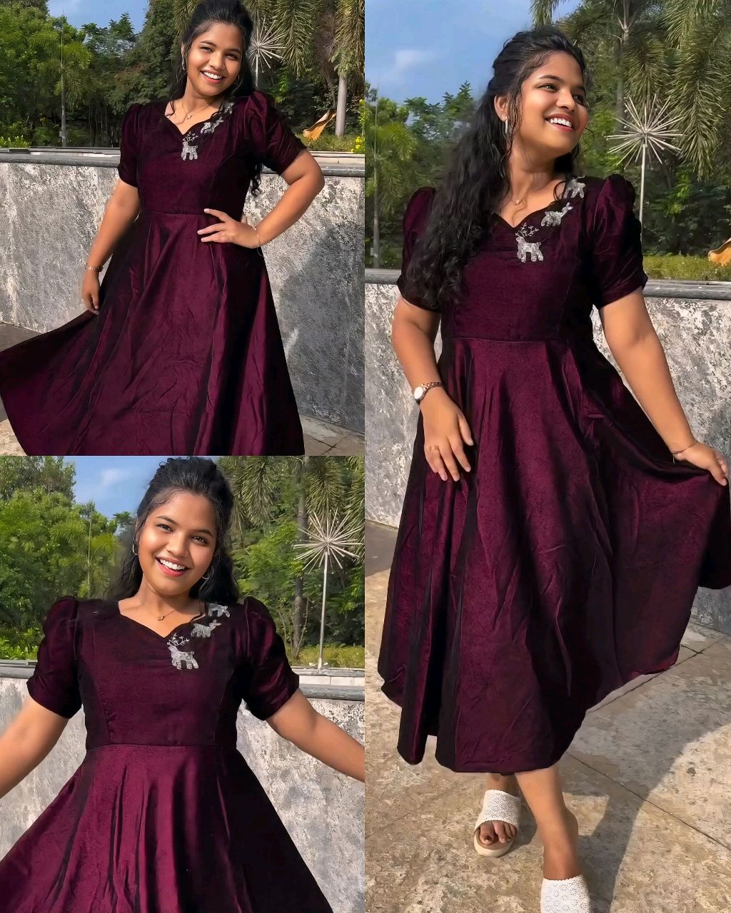 Party wear velvet Dear Aari work midi gown