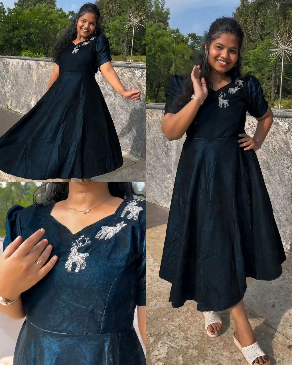 Party wear velvet Dear Aari work midi gown - Image 2