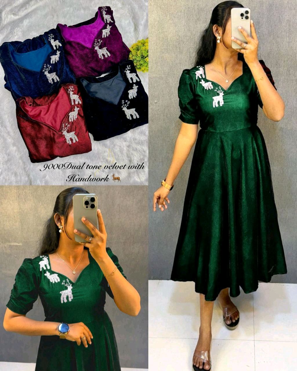 Party wear velvet Dear Aari work midi gown - Image 3