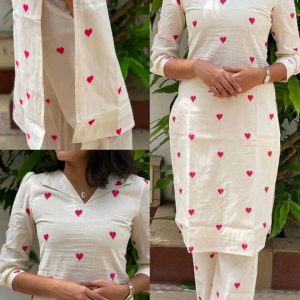 Trendy Red Heart Women's Kurti And Pant Co-ords Set