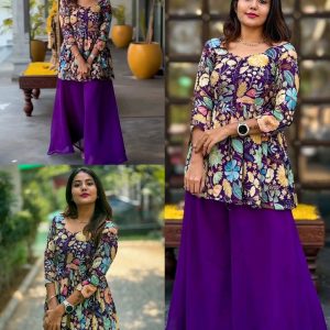 New Launching Our Women's Trending Collection Of Full Stitched Chinnon Top And Georgette Palazzo Set With Floral Print -  Effortless Style and Comfort!