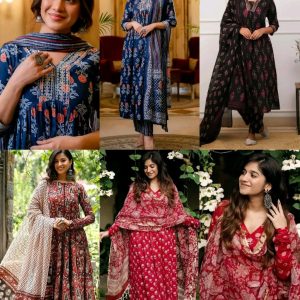 Trendy Women Printed Anarkali Kurta and Pant Set with Dupatta