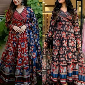 Elegance Traditional Women Anarkali Kurta and Pant Set with Dupatta