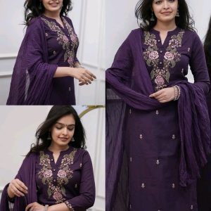Trendy Purple Kurti With Dupatta & Bottomwear