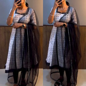 New Anarkali Printing Work With Net Dupatta