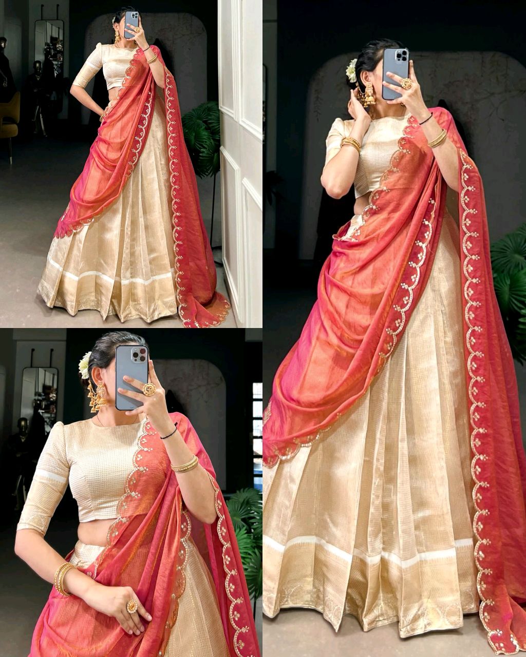 Elegant Golden Zari Weaving Work Lehenga with Zari Shimmer Dupatta