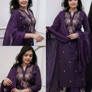 Trendy Purple Kurti With Dupatta & Bottomwear