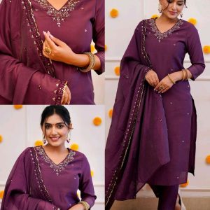 Trendy Roman Silk Kurta Pant Dupatta Set With Printed For Women