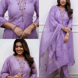 Trendy Soft Rayon Kurta Pant Dupatta Set Embroidered For Women