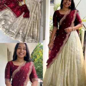 Trendy Viscose zari Tissue Silk Gold Zari Lehanga With Blouse Along With Embroidery Duppta🥰