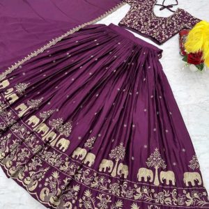 Beautiful Designer Traditional Chinon Silk Heavy Embroidery Work Lehenga