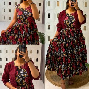 Super Trendy Beautiful flowers print maxi with hakoba koti