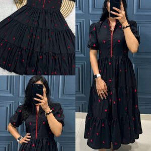 Stylish Heart 3 Layer Pattern Gown