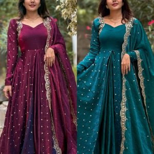 Launching Heavy Designer Party Wear Look Gown-Dupatta and Bottom with Heavy Embroidery Sequence Work